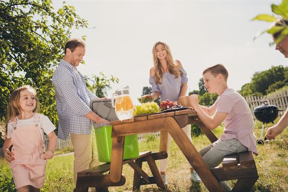 familie p&aring; picnic med k&oslash;letaske